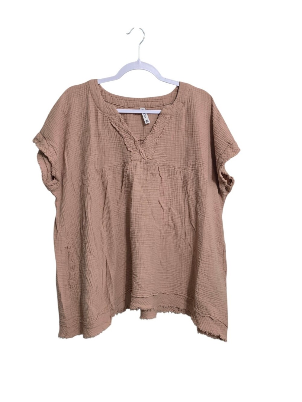 Zenana Tan Gauze Short Sleeve Top 2X Cotton Pullover Breathable Lightweight
